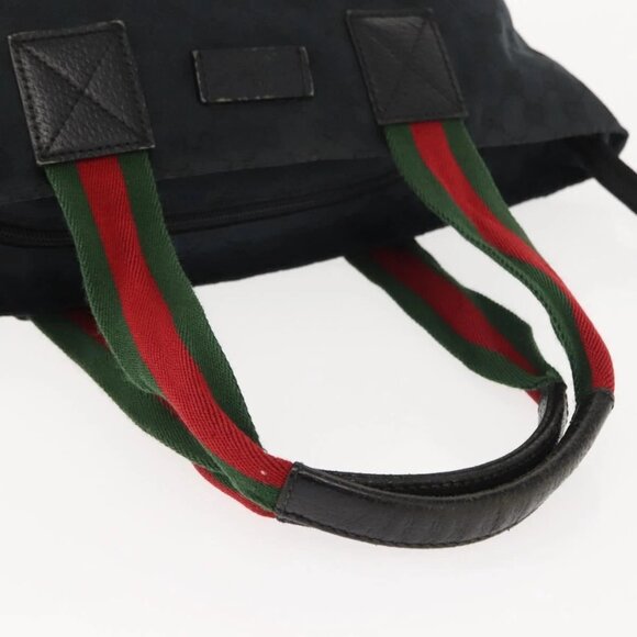 GUCCI GG Canvas Web Sherry Line Tote Bag Black Red 131230 Auth 152018 - Picture 8 of 16